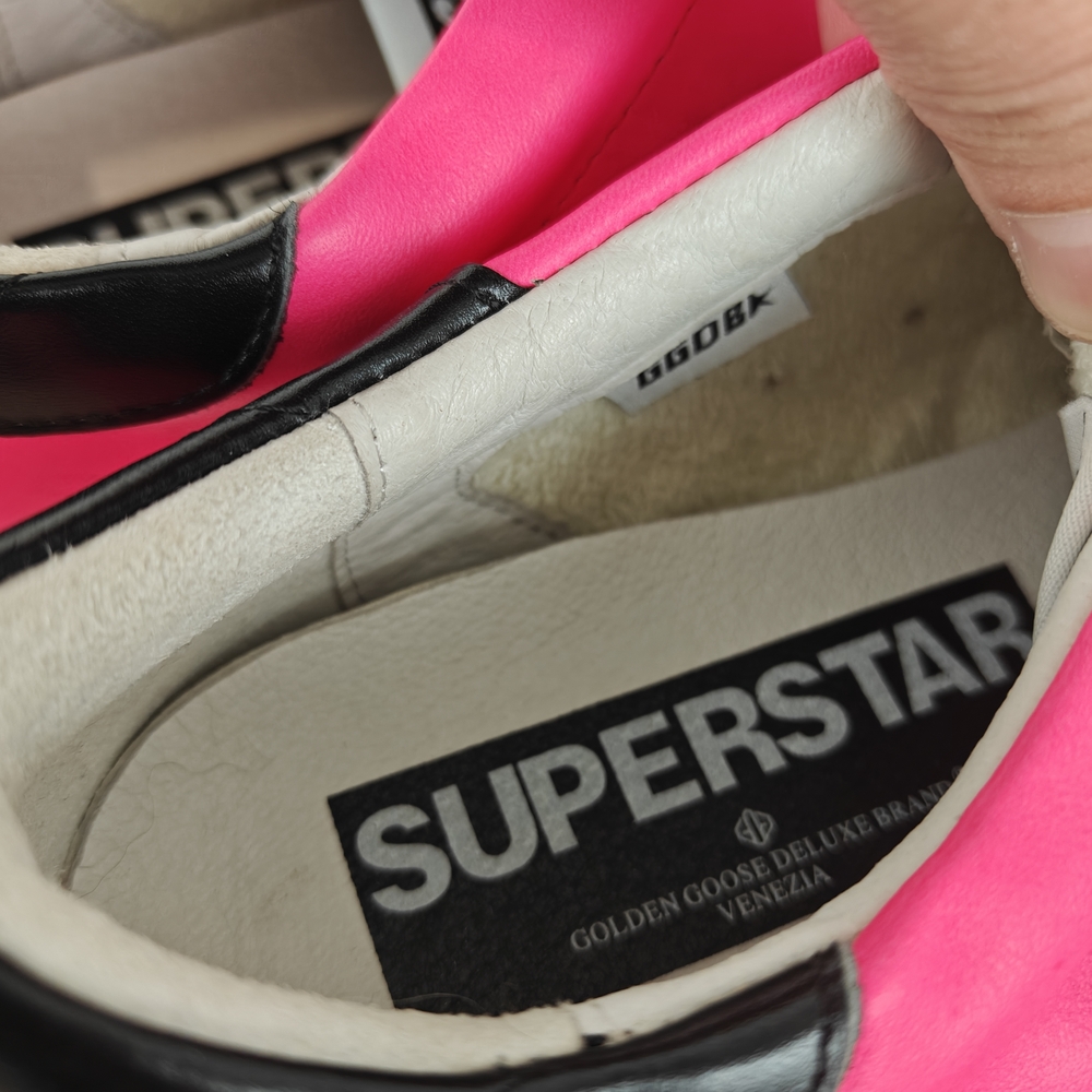 Golden Goose Super-Star Neon Pink Glitter Star Sneakers Sz 40 (9-9.5) Leopard - Picture 14 of 16